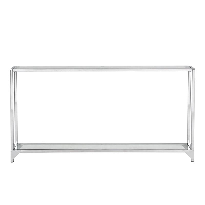 Pemberly Row Transitional Glass Chrome Slim Console in Chrome