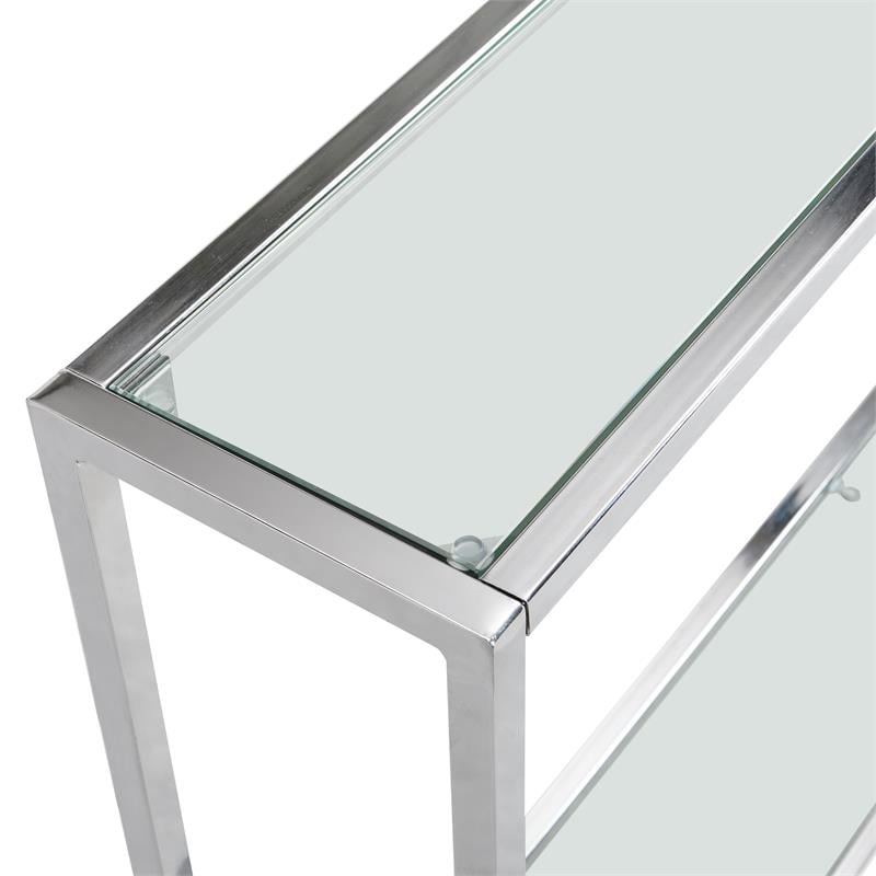 Pemberly Row Transitional Glass Chrome Slim Console in Chrome
