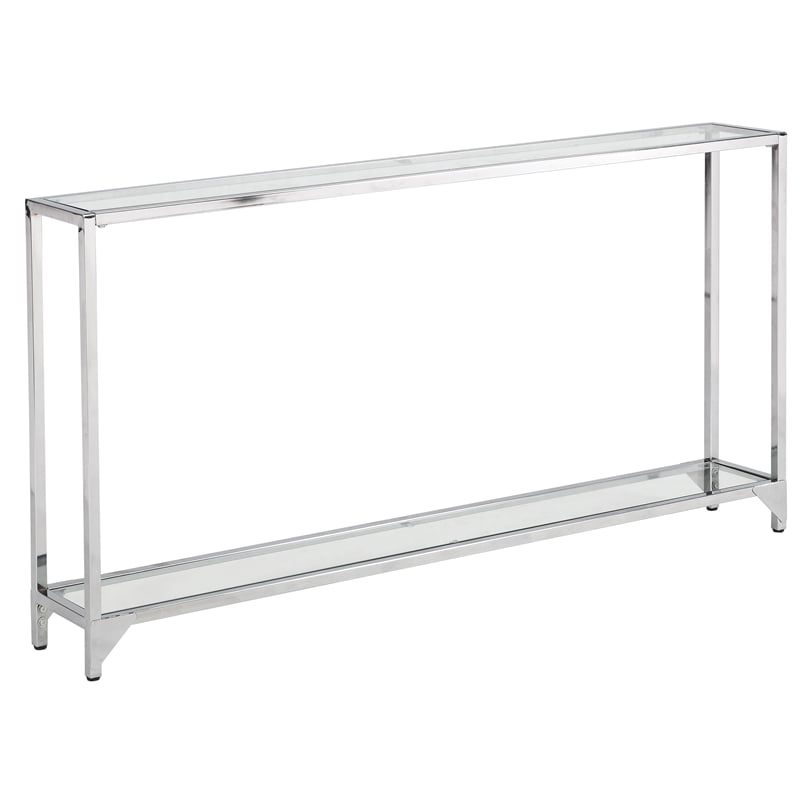Pemberly Row Transitional Glass Chrome Slim Console in Chrome