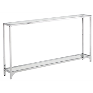 Pemberly Row Transitional Glass Chrome Slim Console in Chrome
