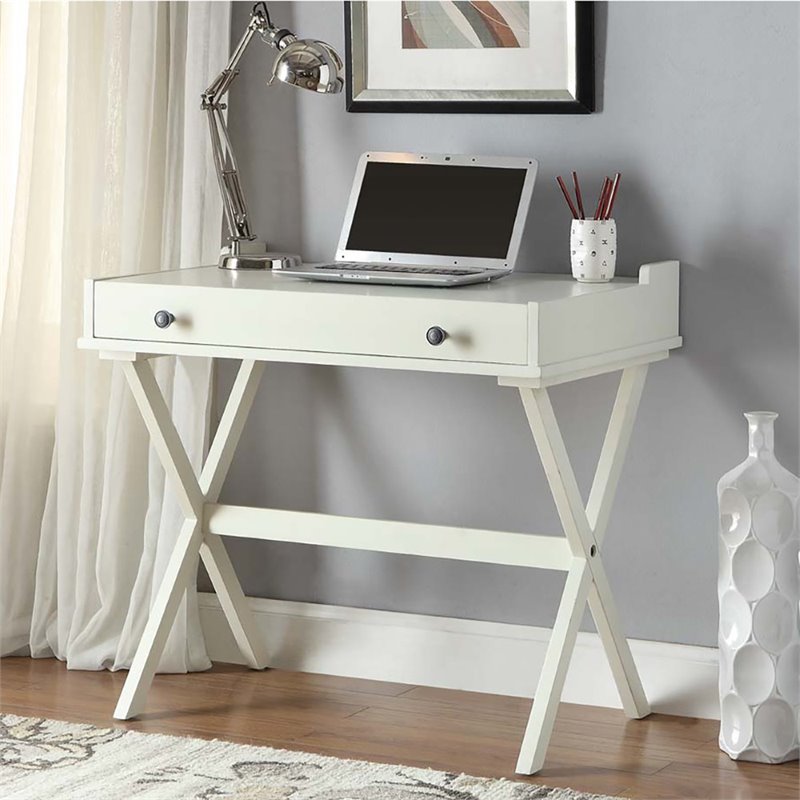 Pemberly Row Modern Wood Top Cork Board Desk in Antique White