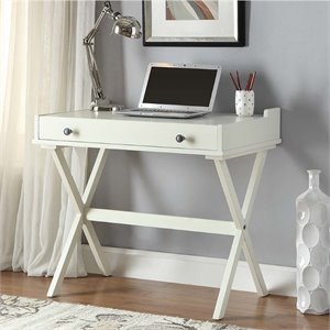 Pemberly Row Modern Wood Top Cork Board Desk in Antique White