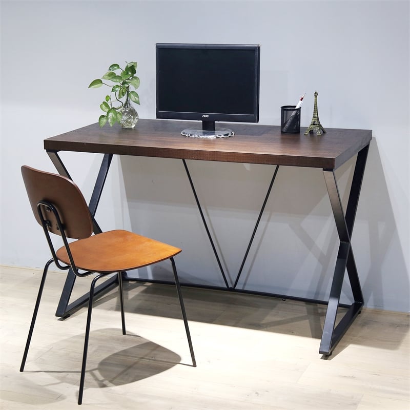 Pemberly Row Industrial Metal Computer Desk in Elm and Black