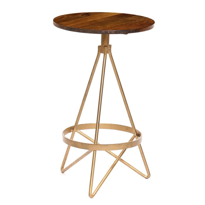 Pemberly Row Retro Wood Counter Height Stool in Elm and Gold