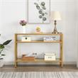 Pemberly Row Transitional Glass 3 Tier Gold Console in Gold Finish