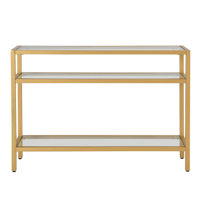 Pemberly Row Transitional Glass 3 Tier Gold Console in Gold Finish