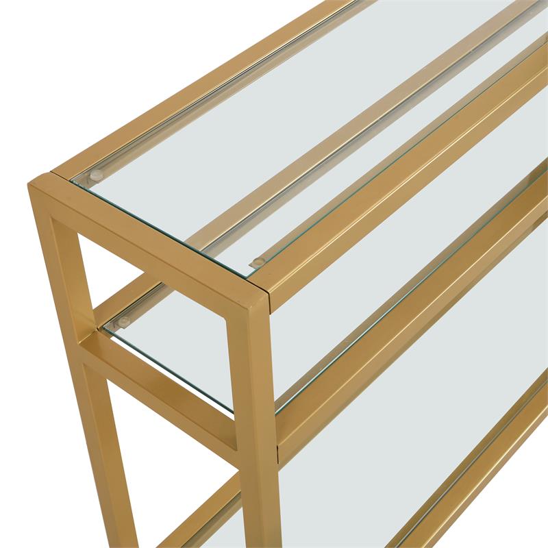 Pemberly Row Transitional Glass 3 Tier Gold Console in Gold Finish