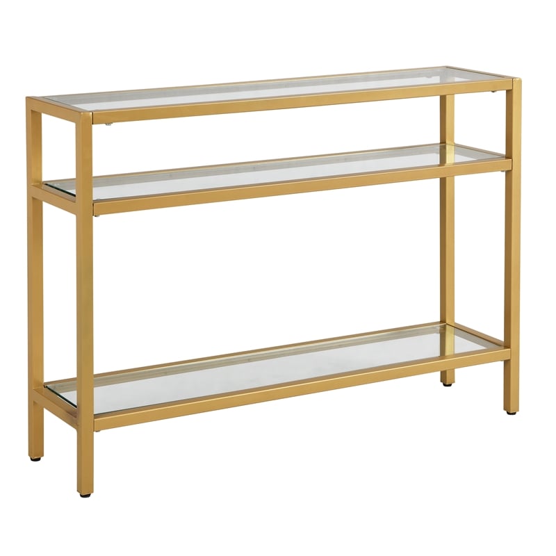 Pemberly Row Transitional Glass 3 Tier Gold Console in Gold Finish