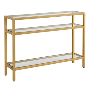 Pemberly Row Transitional Glass 3 Tier Gold Console in Gold Finish