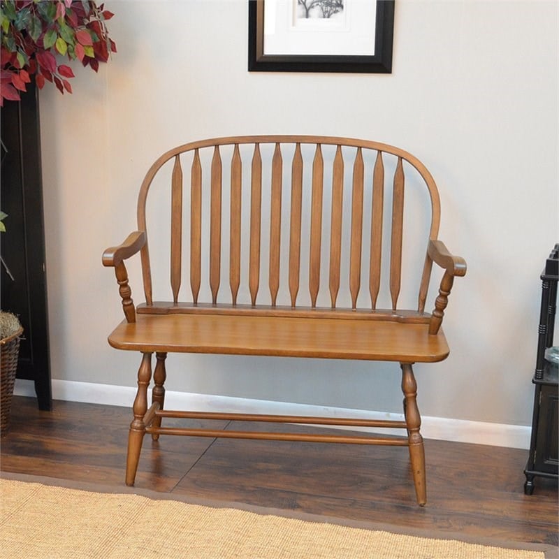 Pemberly Row Modern Wood Living Room Bench in American Oak Finish