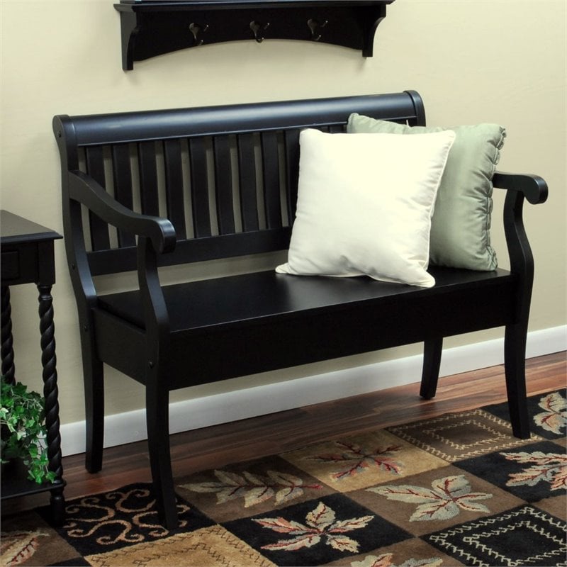Pemberly Row Traditional Wood Storage Bench Antique Black Finish