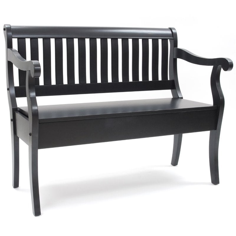 Pemberly Row Traditional Wood Storage Bench Antique Black Finish