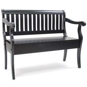 Pemberly Row Traditional Wood Storage Bench Antique Black Finish