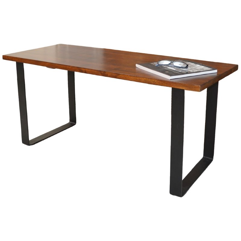 Pemberly Row Modern Metal Frame Bench in Chestnut/Black Finish