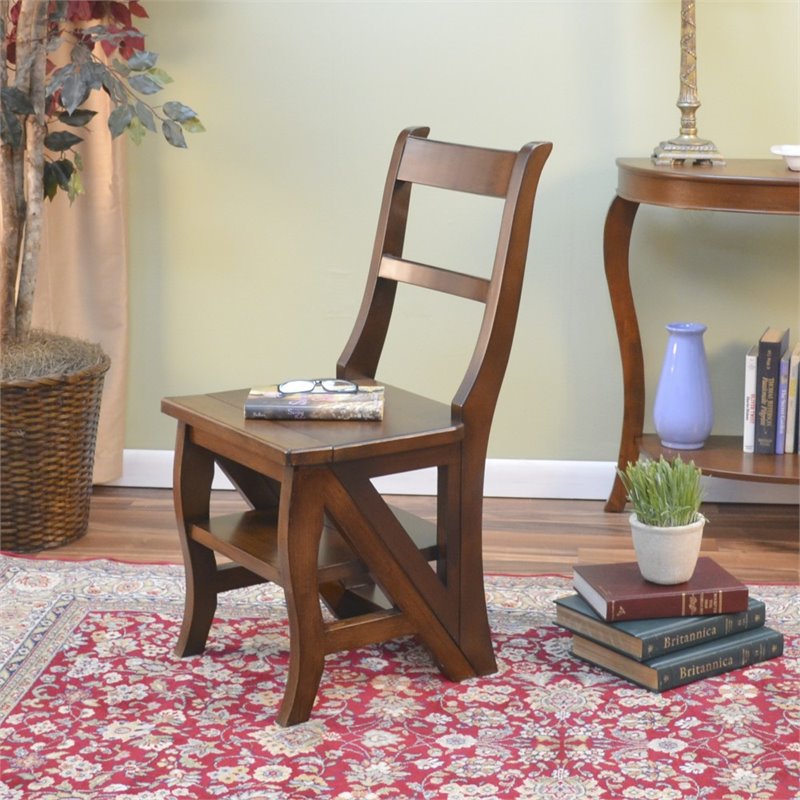 Pemberly Row Modern / Contemporary Wood Brown Finish Folding Ladder Chair