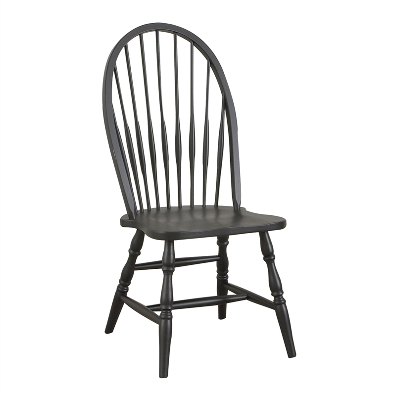 Pemberly Row Modern / Contemporary Wood Windsor Chair in Antique Black Finish