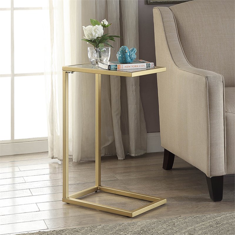 Pemberly Row Modern / Contemporary Glass TV Table in Gold Finish