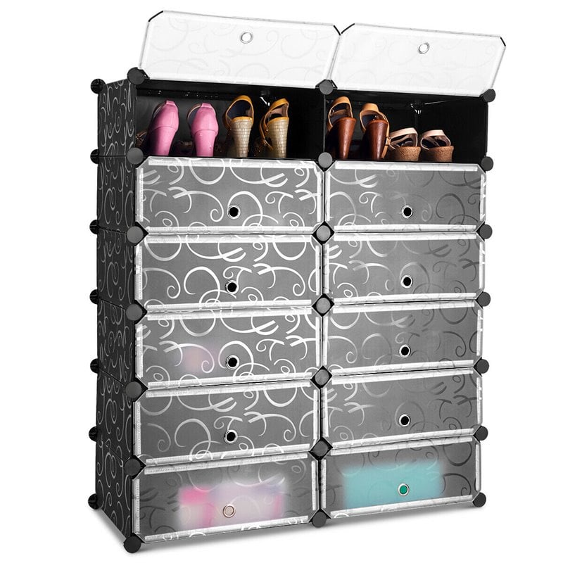 Pemberly Row 12-cubic Contemporary Plastic Shoe Rack Cabinet in Black