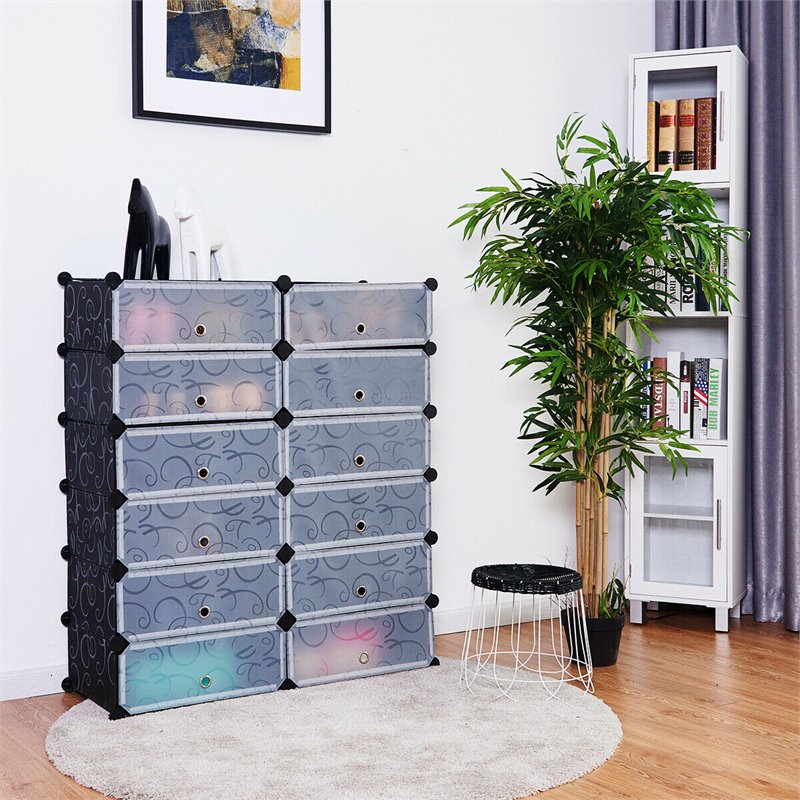 Pemberly Row 12-cubic Contemporary Plastic Shoe Rack Cabinet in Black