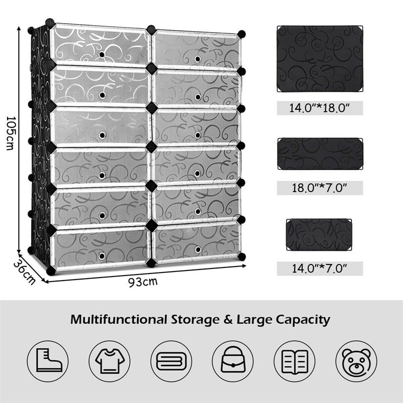 Pemberly Row 12-cubic Contemporary Plastic Shoe Rack Cabinet in Black
