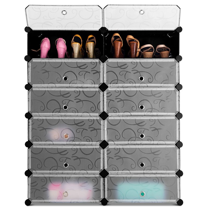 Pemberly Row 12-cubic Contemporary Plastic Shoe Rack Cabinet in Black