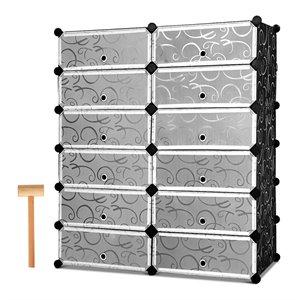 Pemberly Row 12-cubic Contemporary Plastic Shoe Rack Cabinet in Black