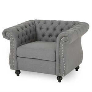 Pemberly Row Chesterfield Fabric Club Chair in Dark Gray Finish