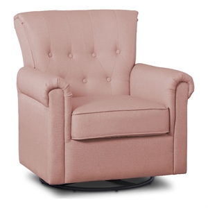 Pemberly Row Fabric and Wood Glider Swivel Rocker Chair in Blush Pink
