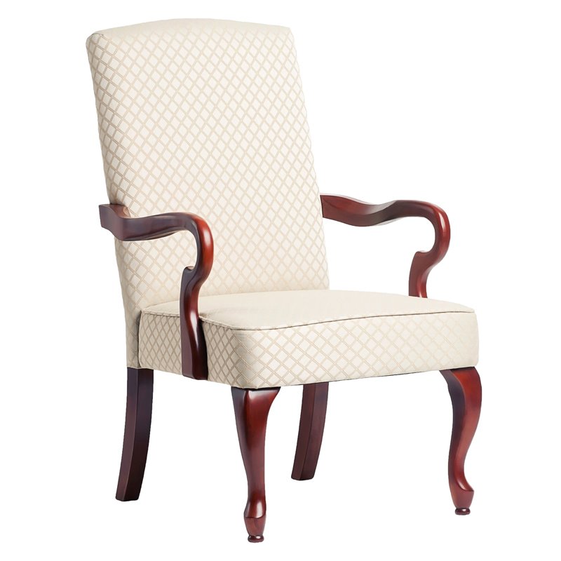 Pemberly Row Modern Diamond Pattern Gooseneck Arm Chair in Beige