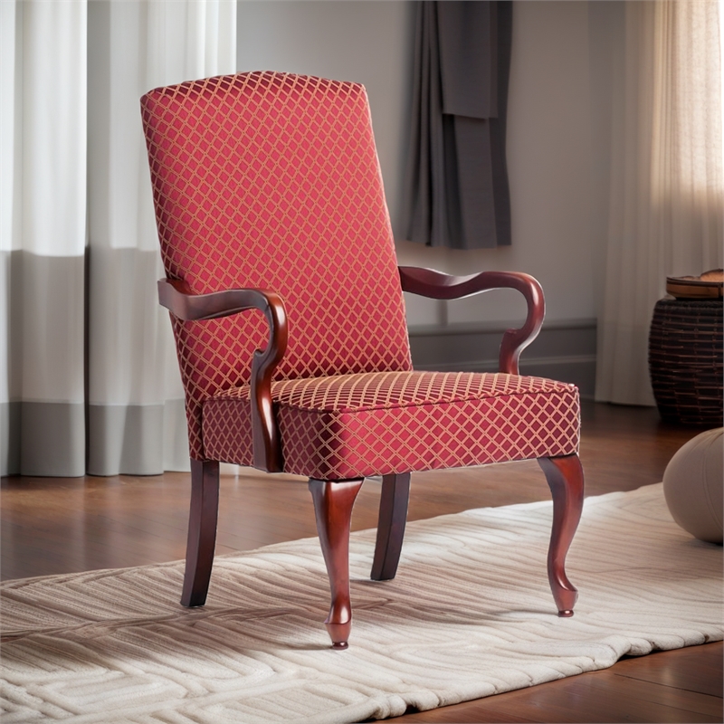 Pemberly Row Modern Diamond Pattern Gooseneck Arm Chair in Red
