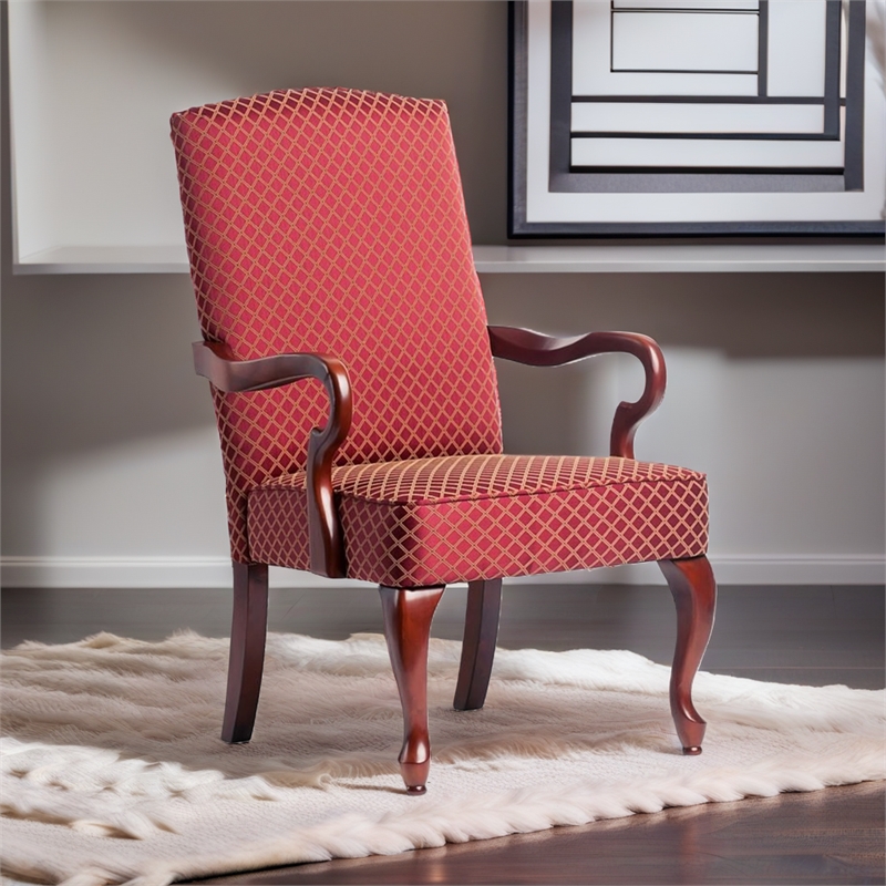 Pemberly Row Modern Diamond Pattern Gooseneck Arm Chair in Red
