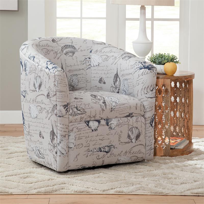 Pemberly Row Polyester Fabric Swivel Accent Chair in Gray Finish