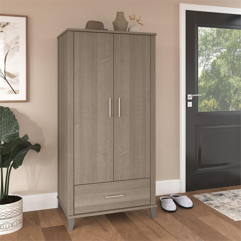 Pemberly Row Tall Entryway Cabinet with Doors in Ash Gray - Engineered Wood