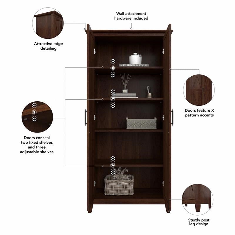 Pemberly Row Tall Storage Cabinet with Doors in Bing Cherry - Engineered Wood