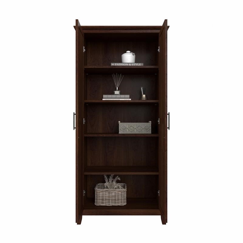Pemberly Row Tall Storage Cabinet with Doors in Bing Cherry - Engineered Wood