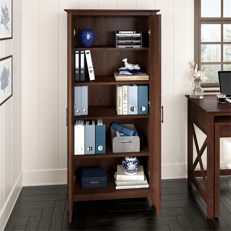 Pemberly Row Tall Storage Cabinet with Doors in Bing Cherry - Engineered Wood
