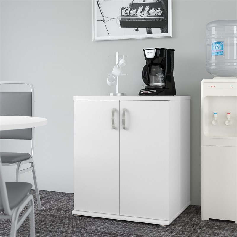 Pemberly Row Universal Floor Storage Cabinet w/ Doors in White - Engineered Wood