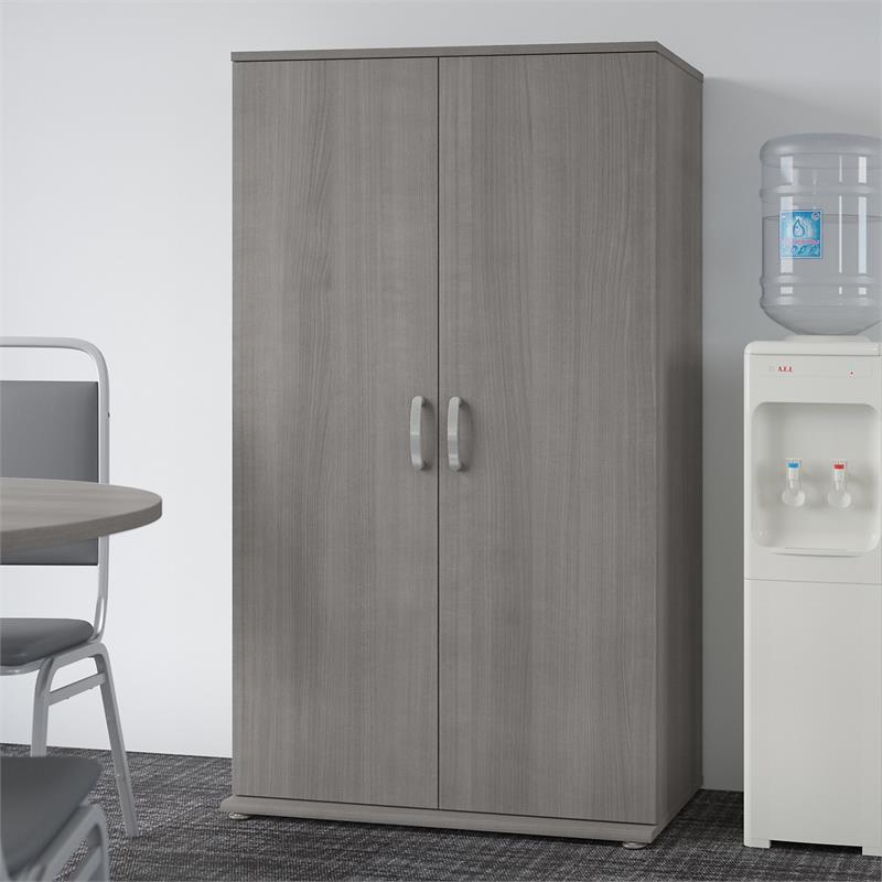 Pemberly Row Universal Tall Engineered Wood Storage Cabinet in Platinum Gray