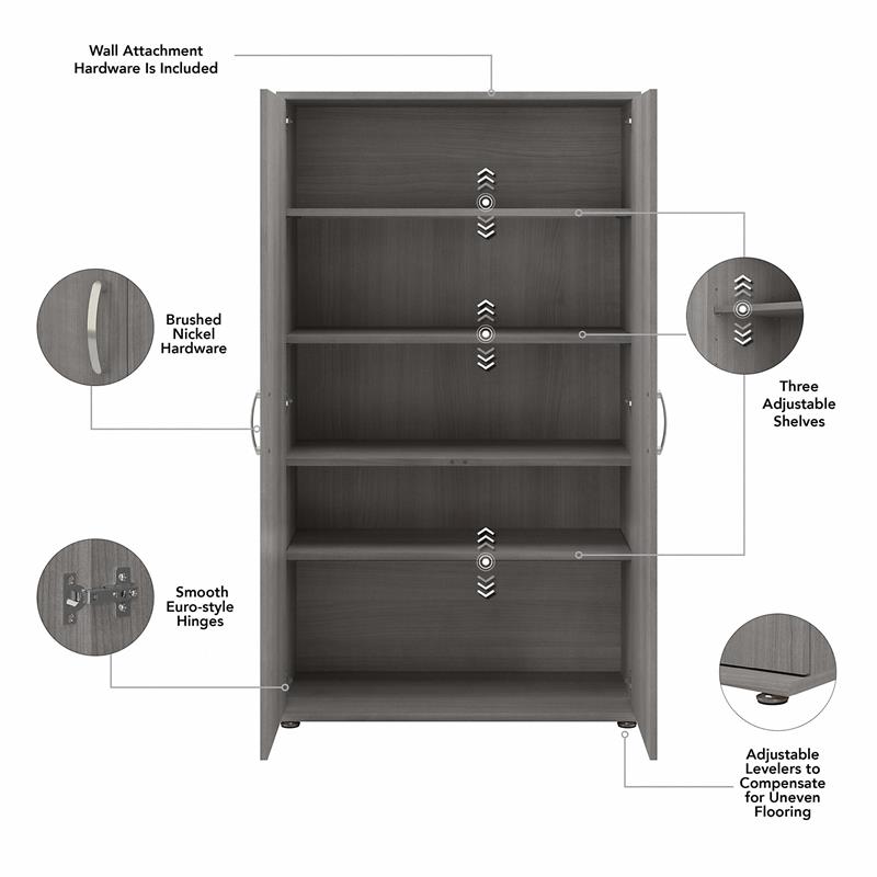 Pemberly Row Universal Tall Engineered Wood Storage Cabinet in Platinum Gray