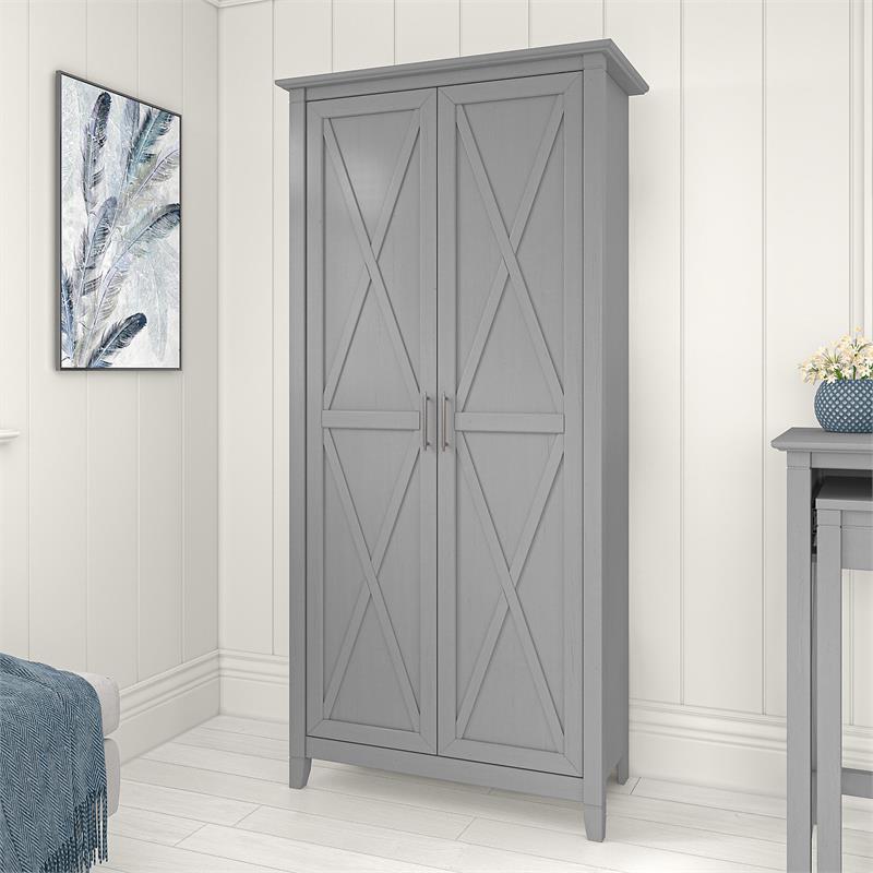 Pemberly Row Tall Storage Cabinet with Doors in Cape Cod Gray - Engineered Wood