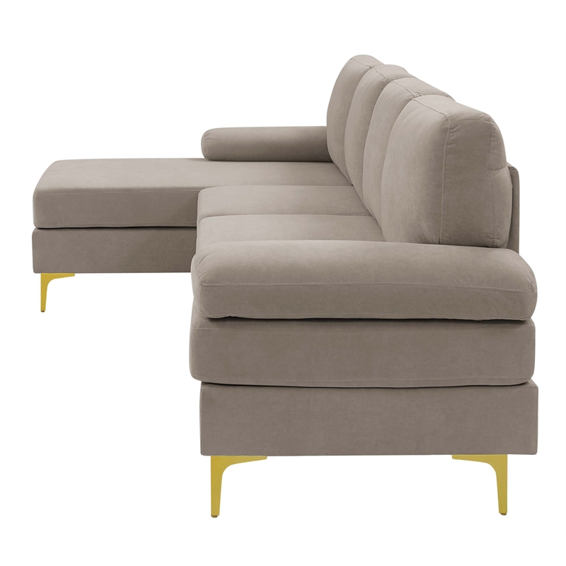 Pemberly Row Polyester Blend Fabric Left Hand Facing Sofa & Chaise in Khaki