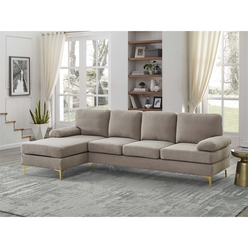 Pemberly Row Polyester Blend Fabric Left Hand Facing Sofa & Chaise in Khaki
