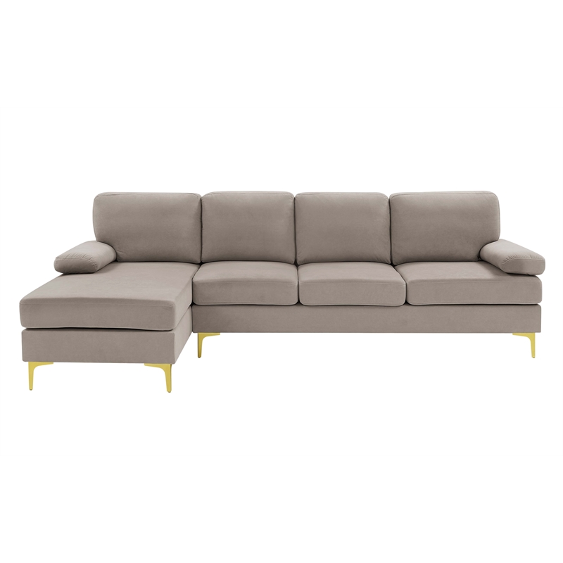 Pemberly Row Polyester Blend Fabric Left Hand Facing Sofa & Chaise in Khaki