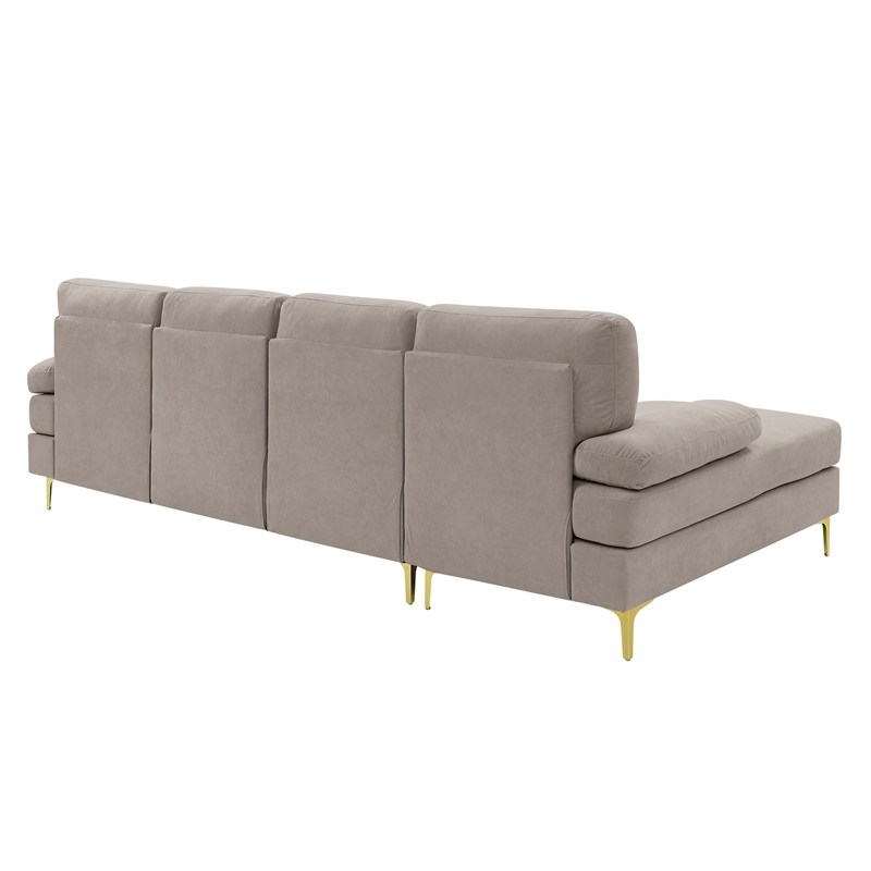 Pemberly Row Polyester Blend Fabric Left Hand Facing Sofa & Chaise in Khaki