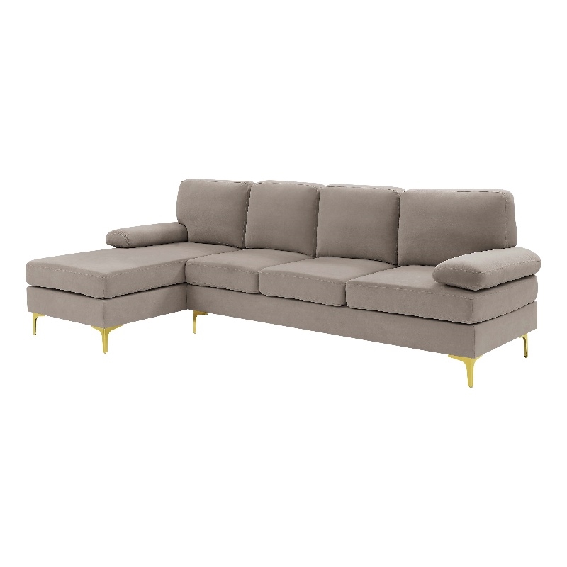 Pemberly Row Polyester Blend Fabric Left Hand Facing Sofa & Chaise in Khaki