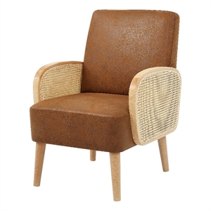 Pemberly Row Faux Leather Fabric Demarest Accent Chair in Brown Color