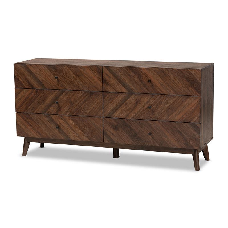 Pemberly Row Mid-Century Walnut Brown Finished Wood 6-Drawer Dresser