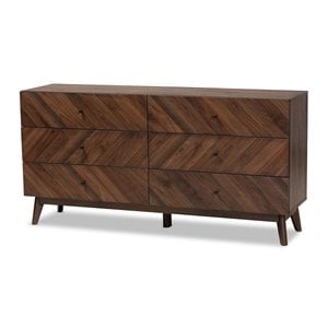 Pemberly Row Mid-Century Walnut Brown Finished Wood 6-Drawer Dresser