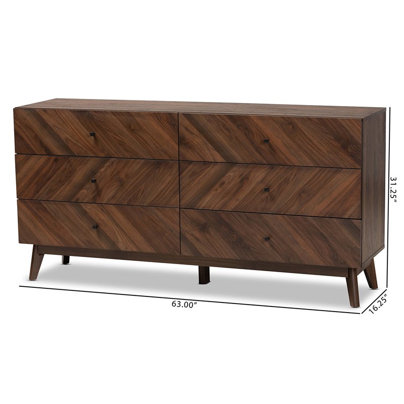 Pemberly Row Mid-Century Walnut Brown Finished Wood 6-Drawer Dresser