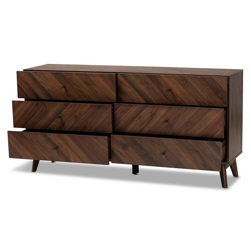 Pemberly Row Mid-Century Walnut Brown Finished Wood 6-Drawer Dresser